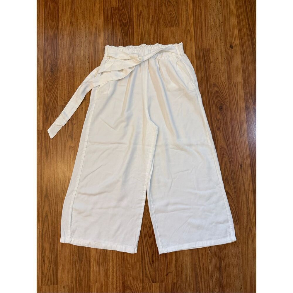 Love Tree Women’s High Waisted Belted Cropped Wide Leg Pants White Size Medium